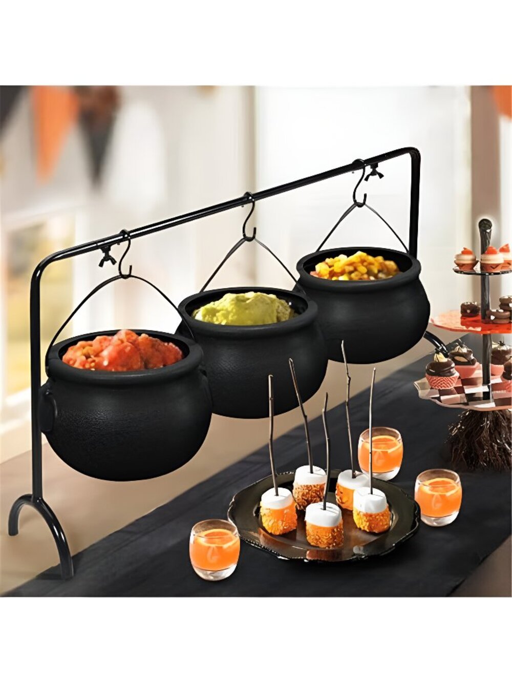 Halloween Decorations Indoor, 3 Pack Witches Cauldron Serving Bowls on Rack